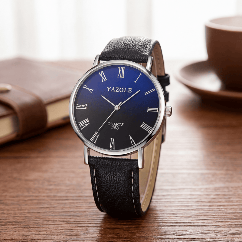 Leather Watch Band Men - Relojes de cuarzo minimalistas YAZOLE para